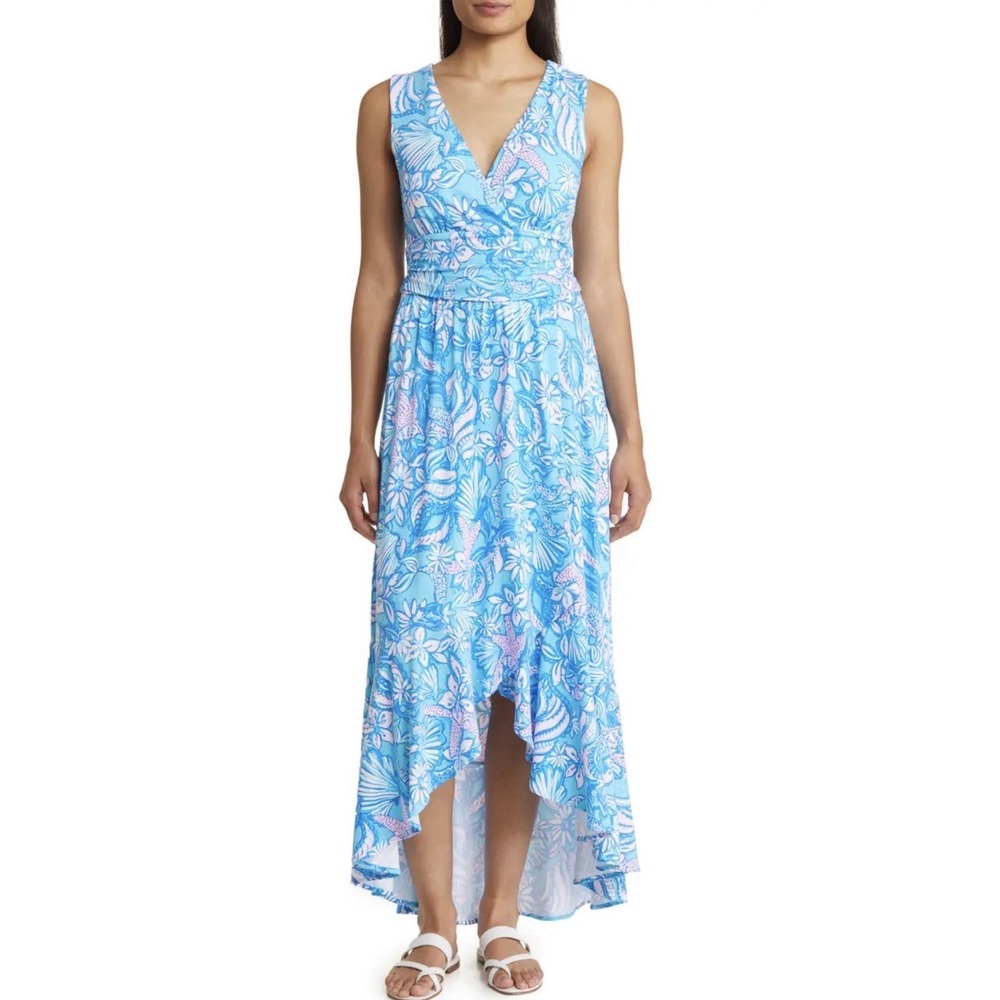 LILLY PULITZER Moana Sound The Sirens Print High Low Hem Maxi Dress Sz S $198